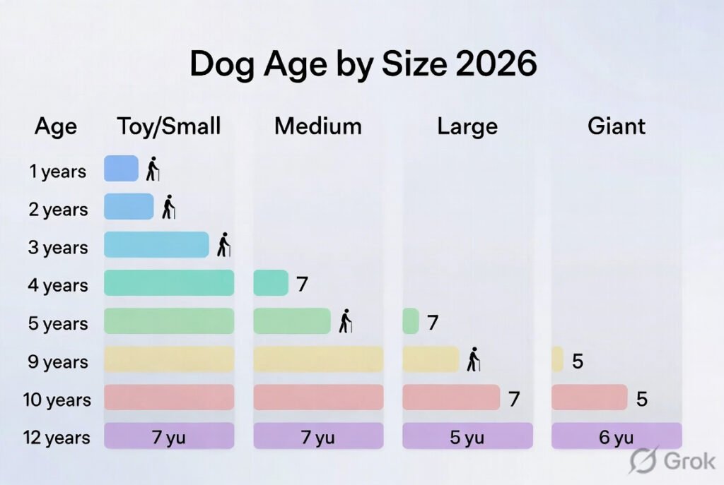 dog age chart by size toy small medium large giant 2026